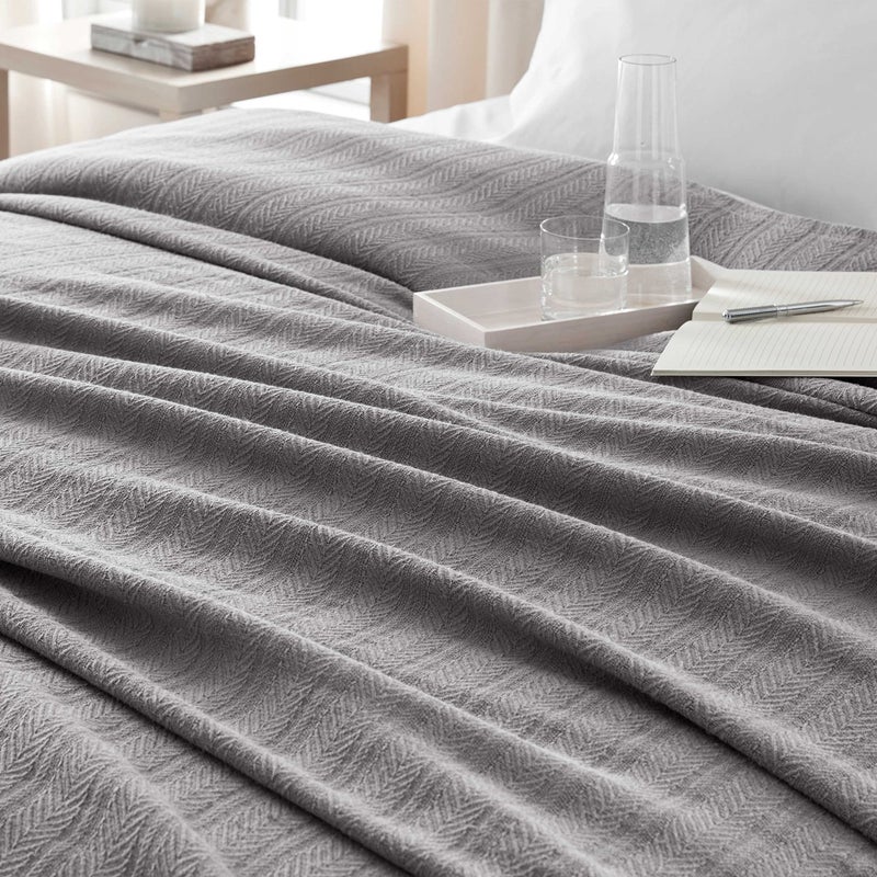 Vellux 100% Cotton Blanket - Soft, Breathable, Cozy & Lightweight Thermal Blanket All-Season Queen Size Perfect for Layering Bed, Couch & Sofa - Hotel Quality (90 x 90 Inch, Grey) - Image 5